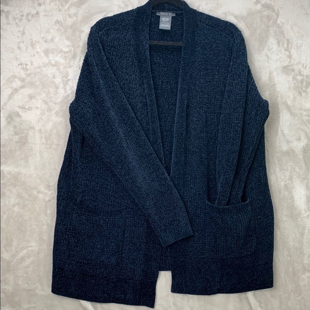MATTY M | XXL WOMENS | CHENILLE FABRIC CARDIGAN OPEN FRONT SWEATER in BLUE